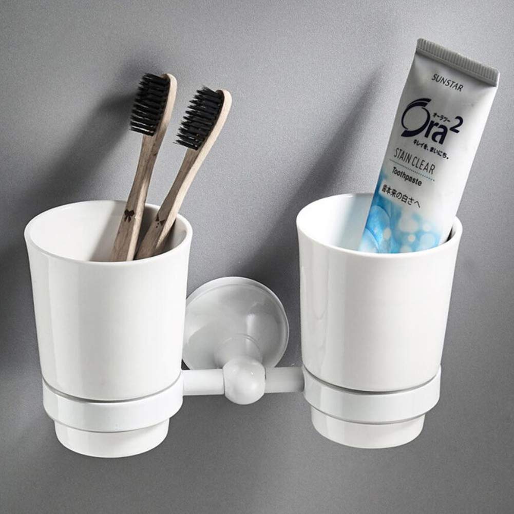 Portaspazzolino bianco Portaspazzolino in ottone con 2 bicchieri in ceramica doppio bicchiere portaspazzolino da parete per bagno