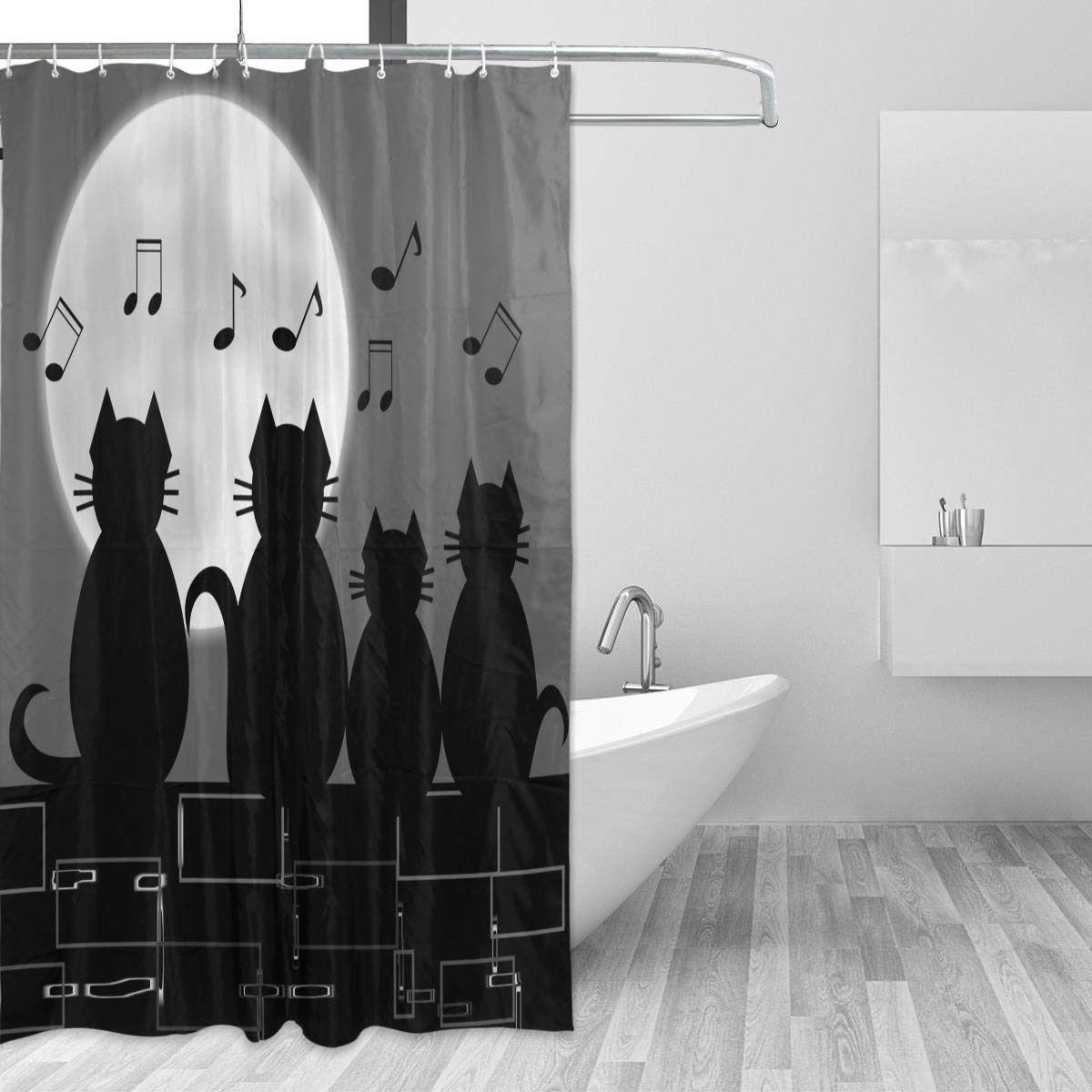 Tenda Da Doccia Cutebricase Con Gatto Surfista E Onda Grande – Divertente E Impermeabile