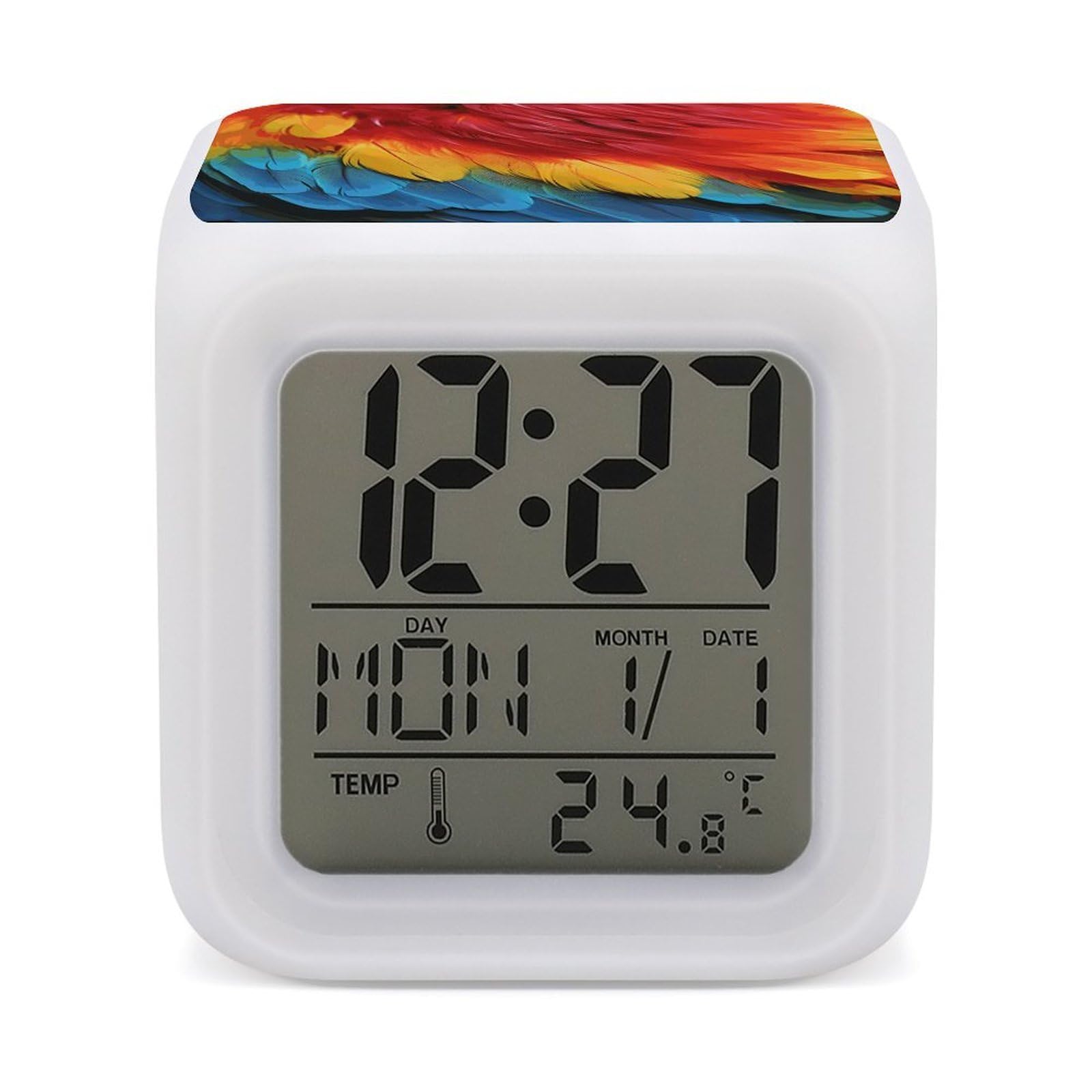 VstaDank Fantastic Parrot Feather Alarm Clock Alarm Clock with 7 Color Changing Digital Clocks for Bedrooms Sleep Training Clocks with Large Display for Office Kitchen Living Room