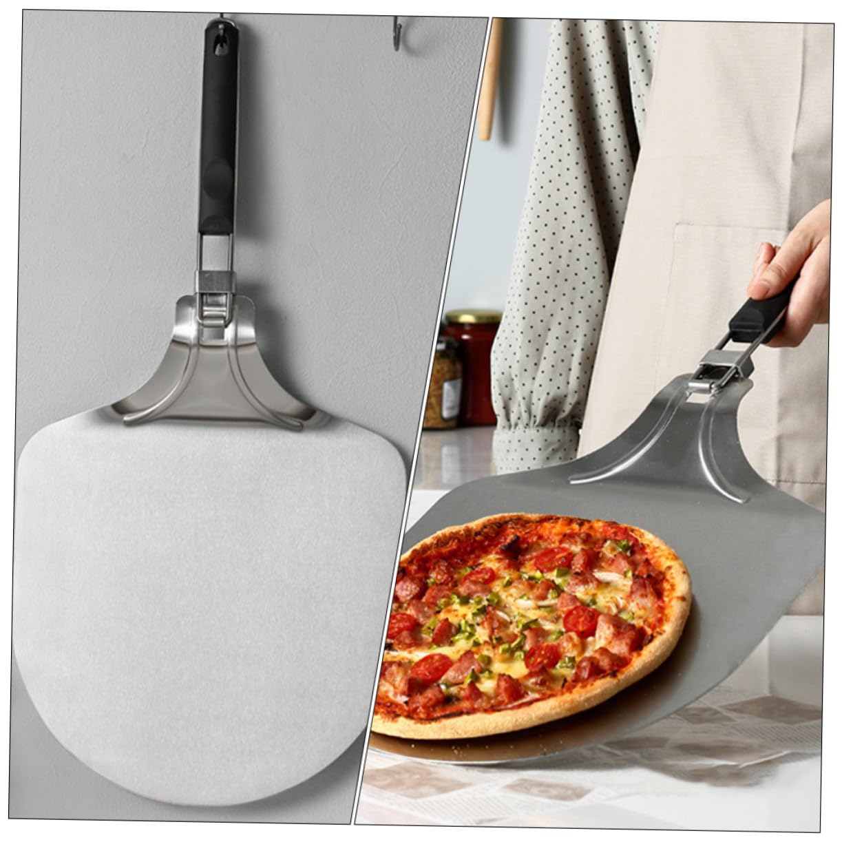 ULTECHNOVO Faltbare Pizzaschaufel aus Edelstahl 12 Zoll Leichter Rostfreier Pizzaschieber mit Rutschfestem Griff für Küche und Zuhause Praktisches Backzubehör für Pizza und Kuchen