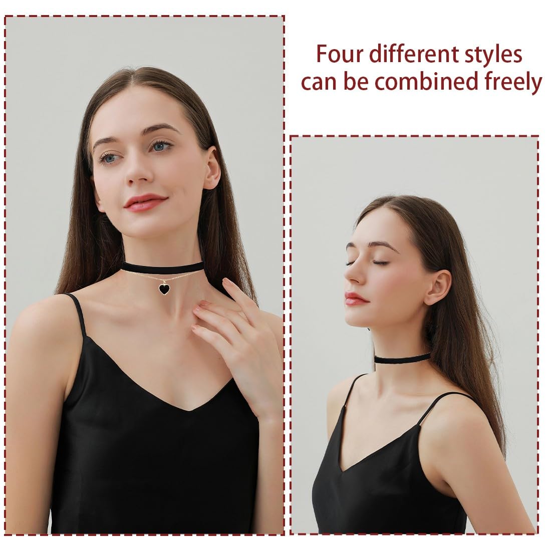 4 Pcs Collana in Velluto a Doppio Strato con Ciondolo a Cuore Girocollo Gotico Regolabile Gioielli per Donna Ragazze