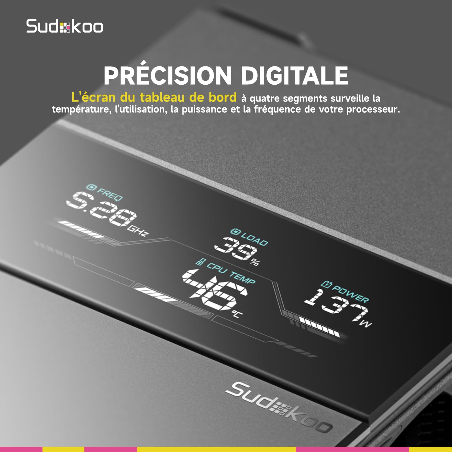 Sudokoo SK700V Ventirad AM5 Exclusif, Affichage Numérique, 7 Caloducs Ventilateur de Processeur, Tour Unique, Ventilateur 120mm FDB PWM, Accès RAM Complet, Montage Facile, Garantie 5 Ans, Noir