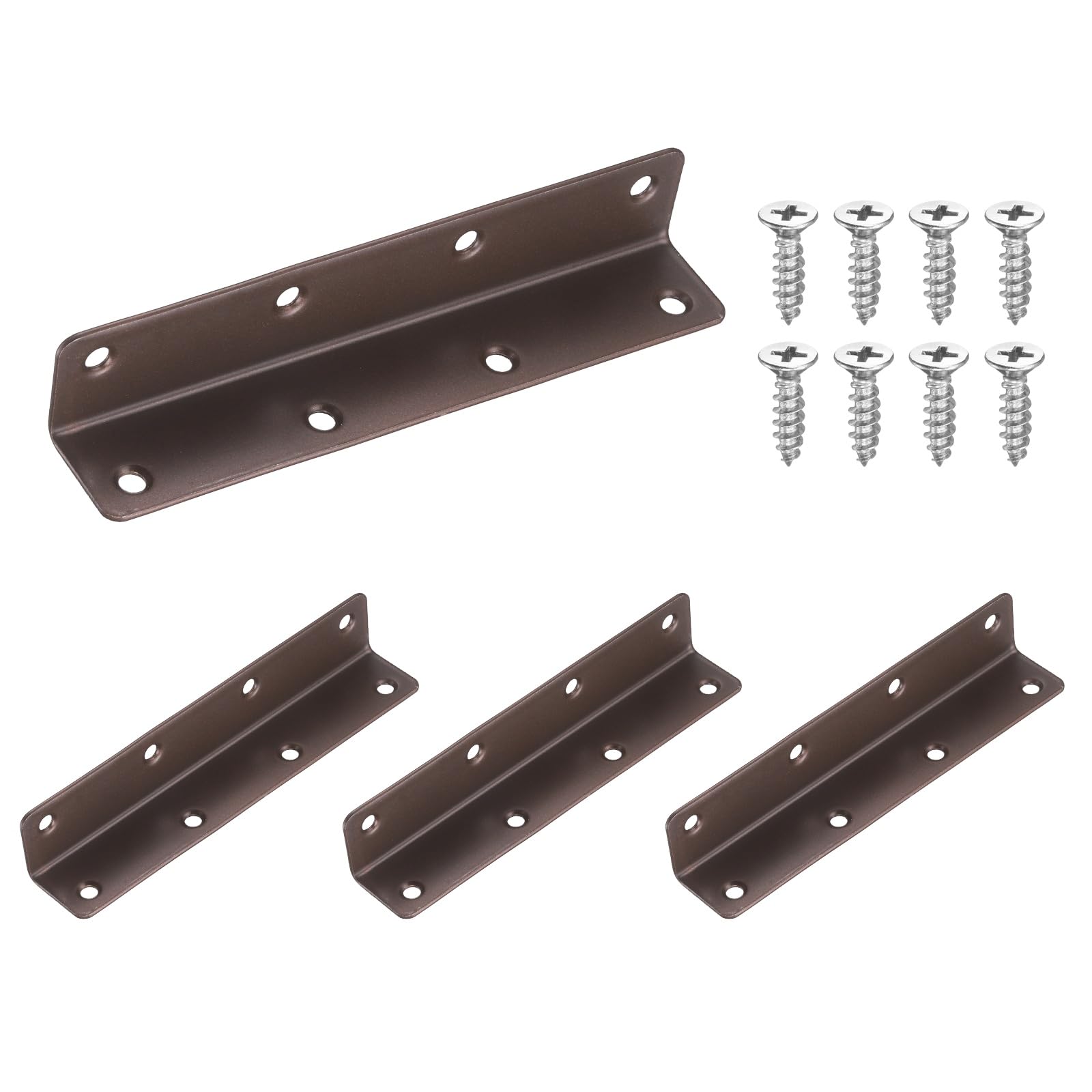 sourcing map 4Pcs Angle Brackets for Wood, Stainless Steel Corner Brackets with Screws, L-Shape Corner Brace for Fixing Repairing Jointing Furniture Shelves Cabinets (140x25x25mm, Bronze) โ image 1