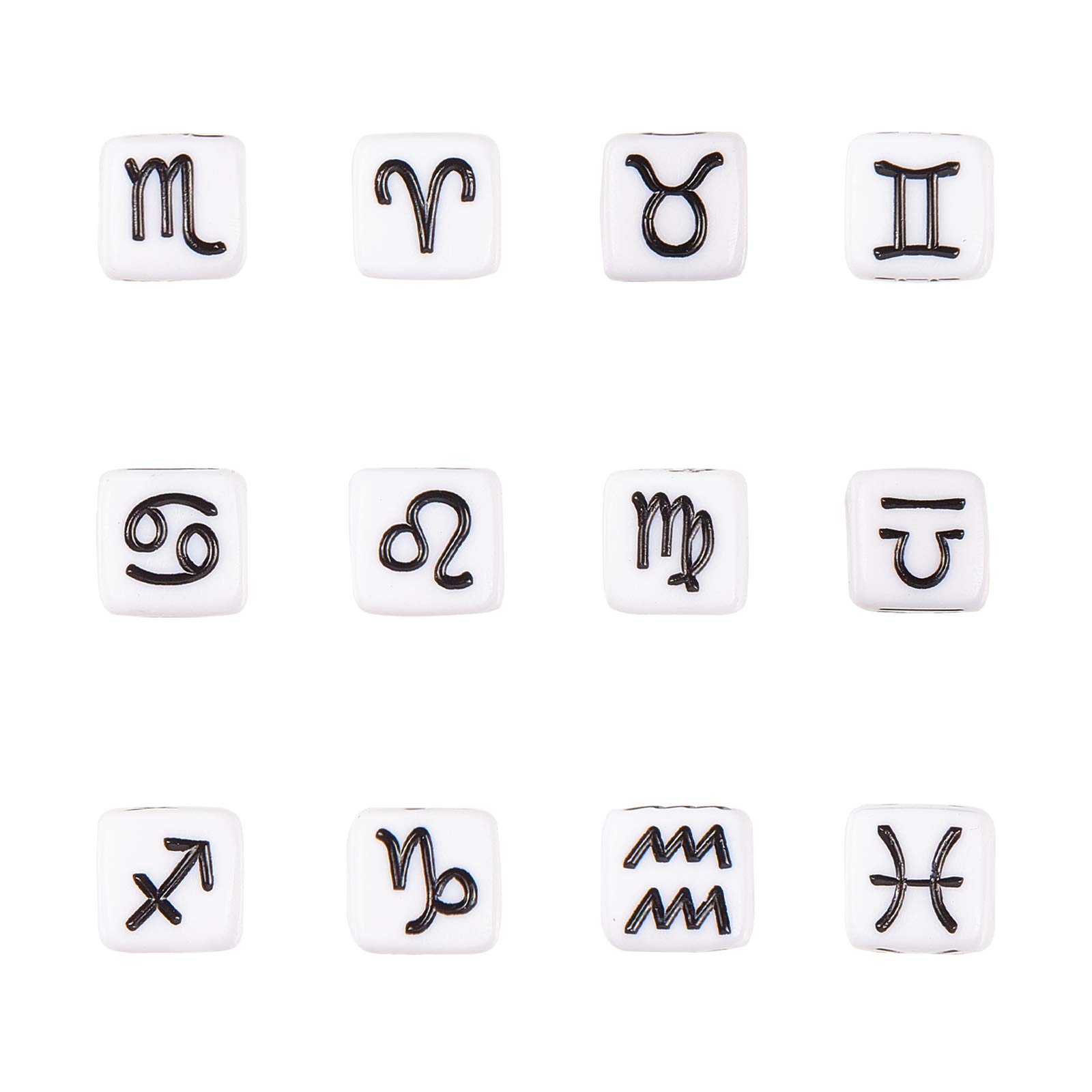 arricraftAbout 340 Pcs 7mm Acrylic Cube Beads, Constellation Spacer Beads, Zodiac Sign Loose Beads for Jewelry Making (White & Black)