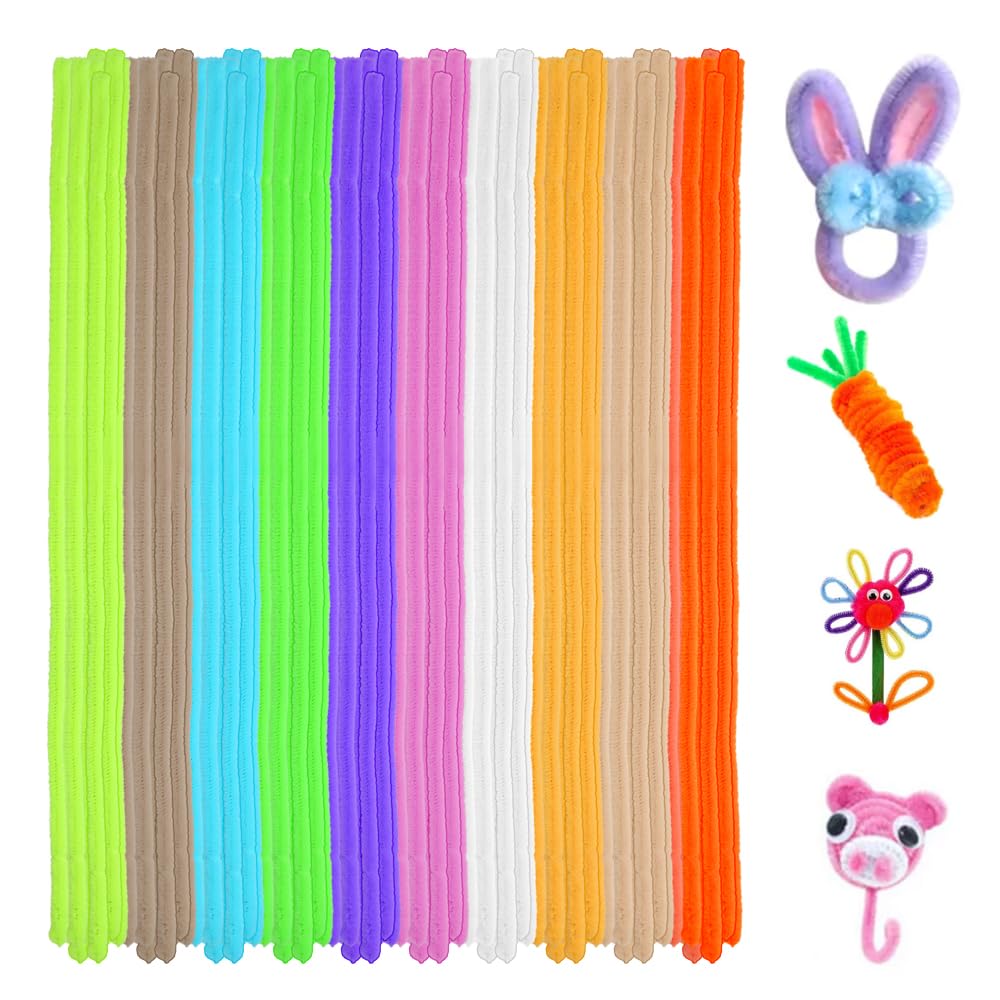Aoyswuz 300 Pieces 30 cm Chenille Wire Pipe Cleaners 10 Color Mix Tinsel Pipe Cleaners, Pipe Cleaner Crafts for Manual DIY(10 Colors)