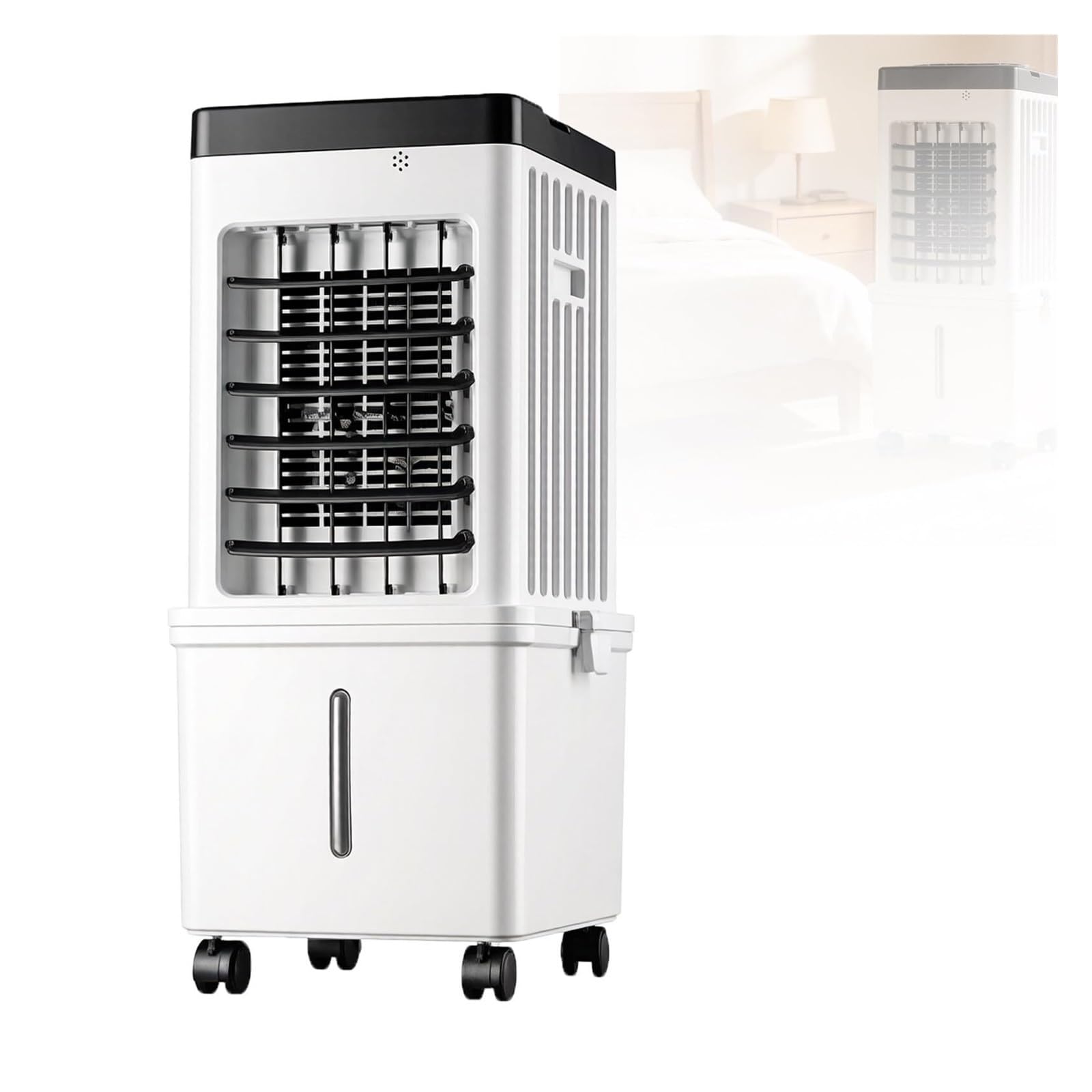 15L Portable Air Conditioner Fan, Evaporative Air Cooler Fan with 3 Speeds, Space-Saving Low Energy Fan with Wheels for Home Office & Bedroom