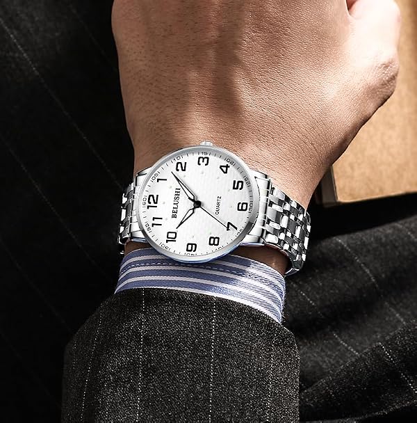 Gosasa Easy-to-Read Quartz Watch for Seniors, Large Numerals, Calendar, 30m Water Resistance, Luminous,Women's Men's Stainless Steel Wrist Watch (Luminous Silver, Men) by Gosasa - Used condition - Image 3