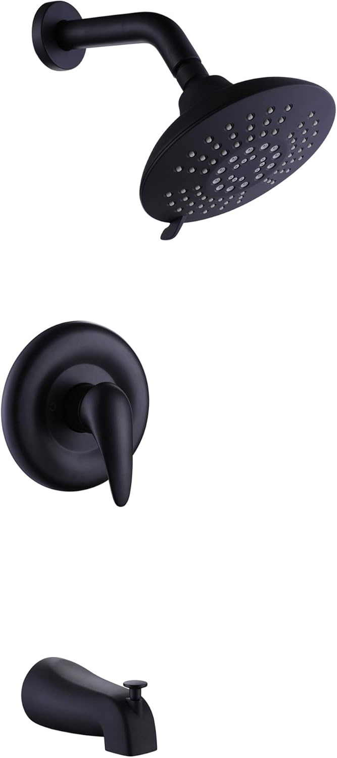 Matte Black Shower Faucet Set with Tub Spout, Black Shower Head and