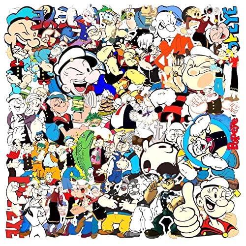 Popeye The Sailor Man Vinyl Decal Stickers - Set of 50 Die-Cut - Suitable for Laptops, Phones, Cases, Walls, Luggage, Books, and Water Bottles