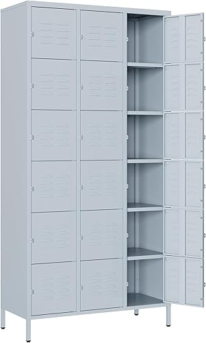 Vista 21 de Armario de almacenamiento de metal con cerradura de 50 pulgadas para empleados, hogar, oficina, escuela, requiere montaje (puerta de malla negra)