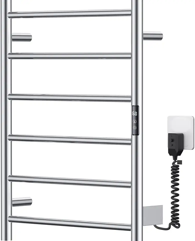 Toalheiro Elétrico de Parede 110V para Banheiro com Controle de Temperatura e Timer, Aço Inoxidável Escovado Toalheiro Térmico de Parede, 45-70℃