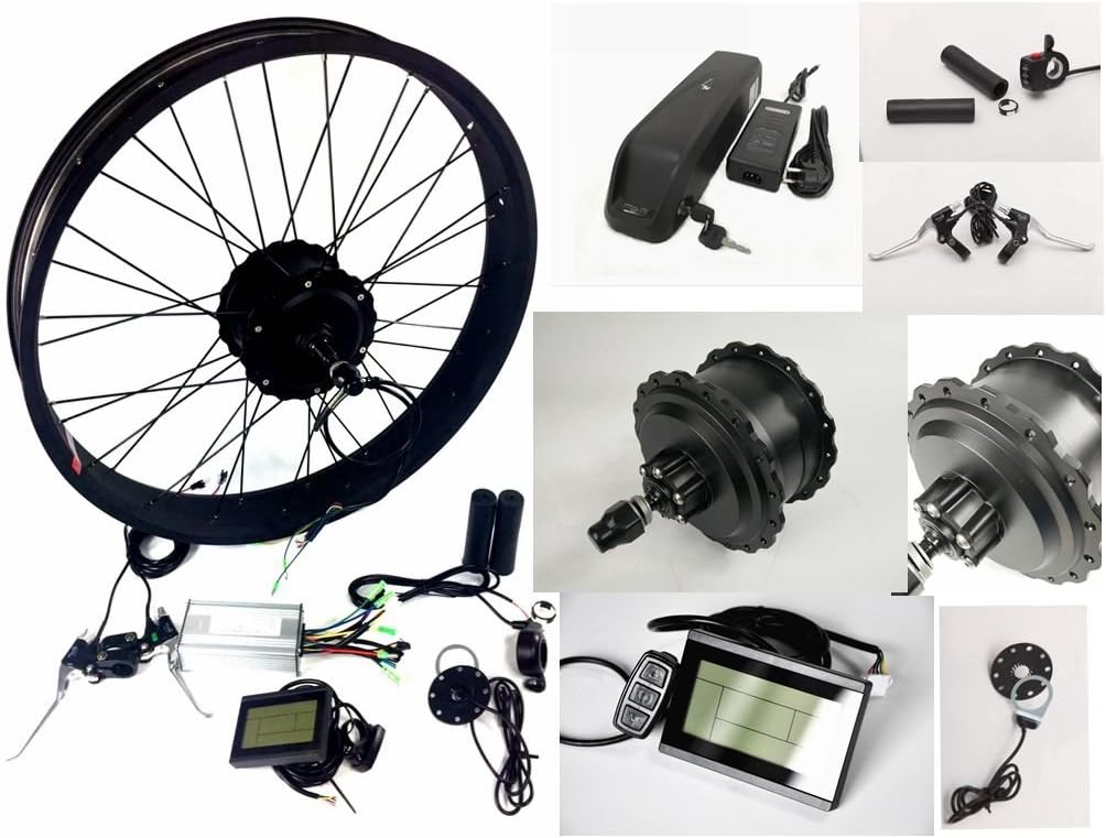 NBpower 20"/24"/26" 48V 750W Electric Bike Fat Tire Conversion Kit, 750W Fat Brushless Geared Hub Motor, Fat Snow Bike Kit with 48V 13Ah hailong Lithium Battery and LCD Display.