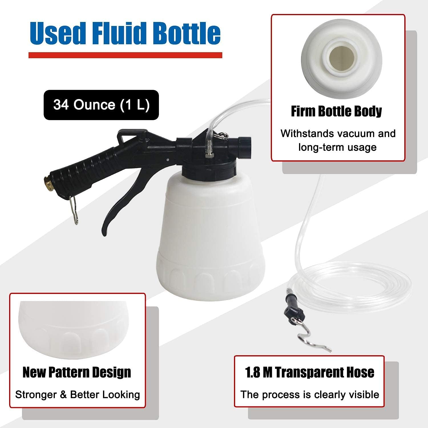 AutoWanderer Tool Brake Bleeder kit, Pneumatic Brake Fluid Oil Extractor with Refill Bottle 4 Master Cylinder Adapters for Motorcycle Truck