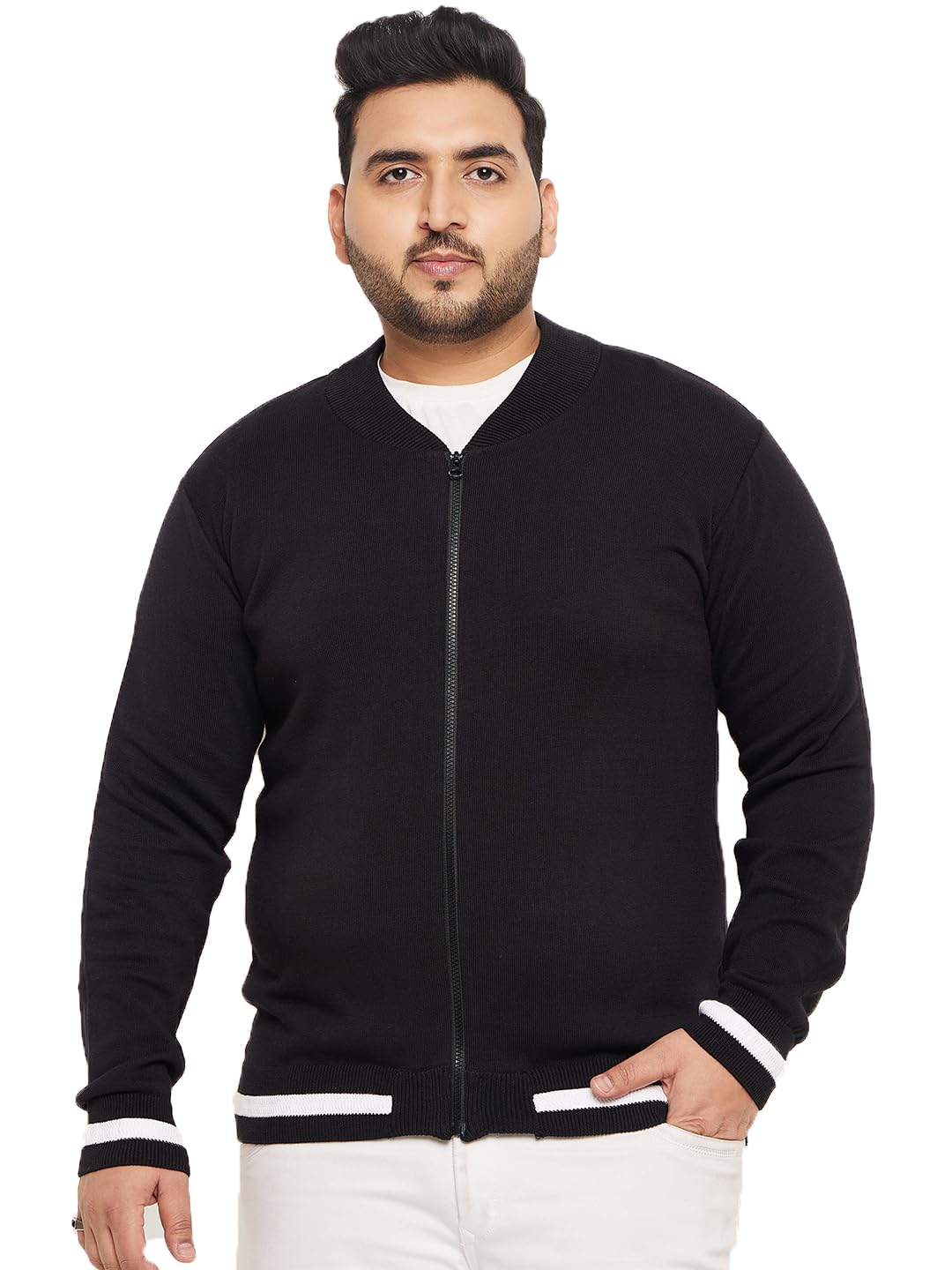 Plus Size Long Sleeves Acrylic Cardigan Sweater_CYC1179XL_3XL Navy Blue-image-1