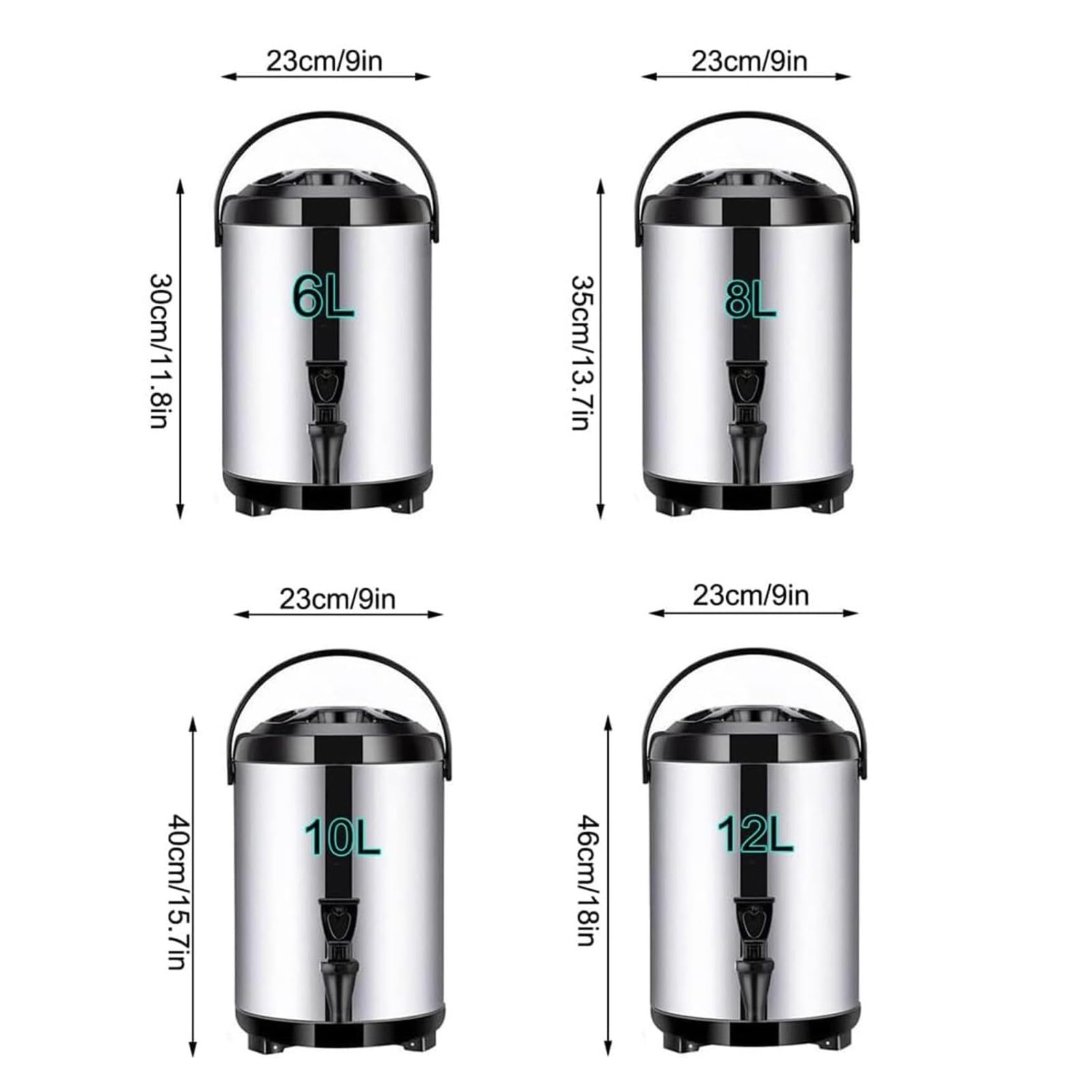 Distributore di bevande isolato con beccuccio, in acciaio inox, per bevande calde e fredde, 12 l, per caffè, tè, latte, feste