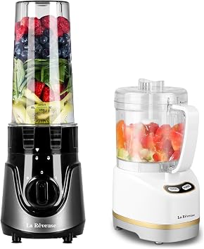 La Reveuse Personal Size Smoothies Blender for Shakes and Smoothie + La Reveuse 2-Cup Mini Food Processor
