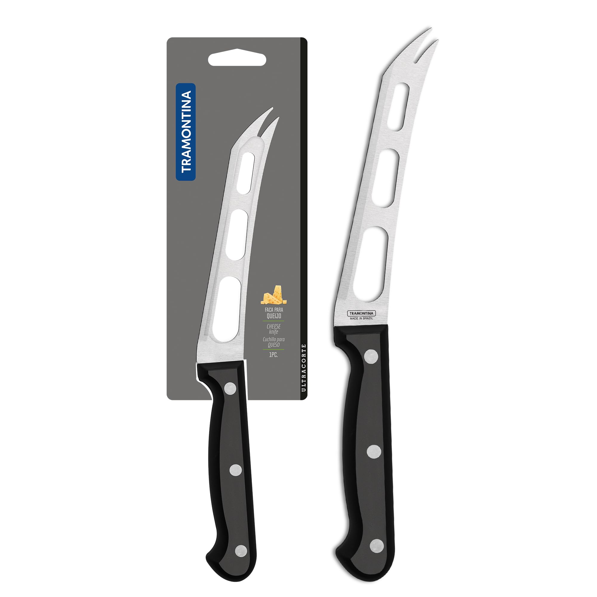 TRAMONTINA Ultracorte 15cm / 5.9" Cheese Knife | Three-Hole Stainless Steel Blade | Straight/Plain Edge | Two Spoke Tip | Antimicrobial Polypropylene Handle | Made in Brazil | 5 Year Warranty