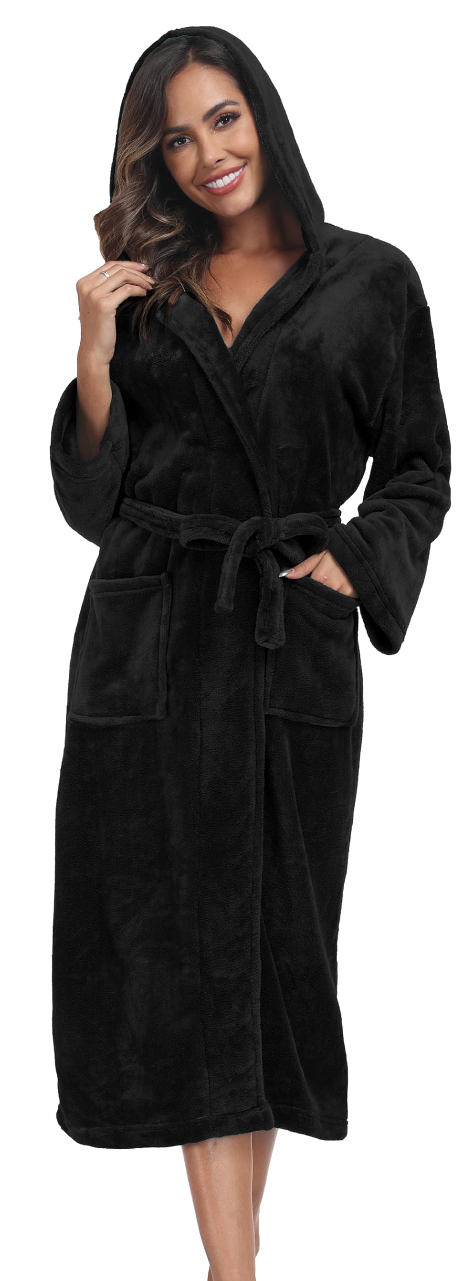 Accappatoio da donna in morbido pile lungo lungo e caldo, per doccia, spa, casa, kimono da donna