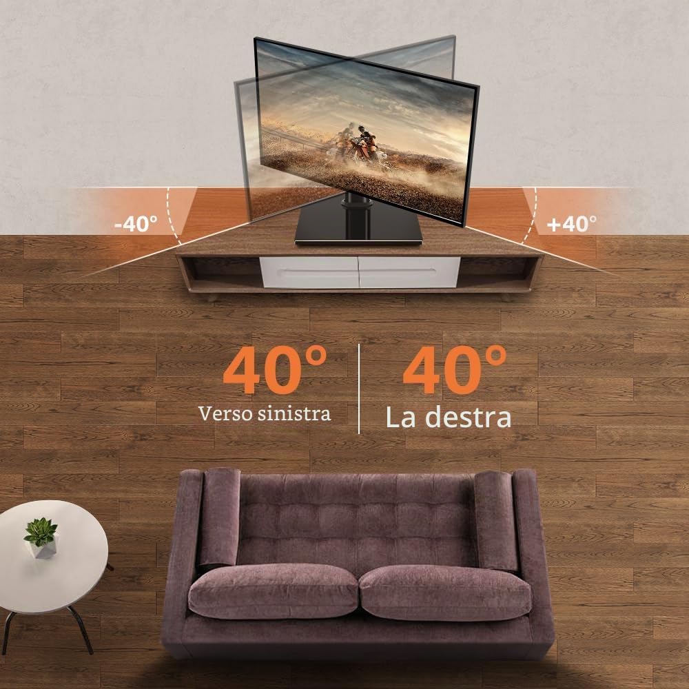 KKTONER Supporto TV da Tavolo Universale per Televisori da 27 a 65 Pollici, Base in Vetro Temperato, Regolabile in Altezza, Supporta Fino a 40kg, Compatibile VESA 100x100 a 400x400