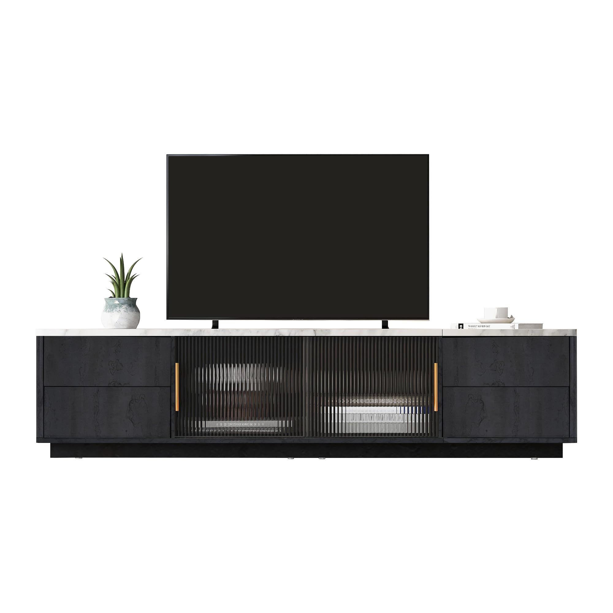Support TV de luxe 160 cm avec tiroirs push-to-open pour TV 70