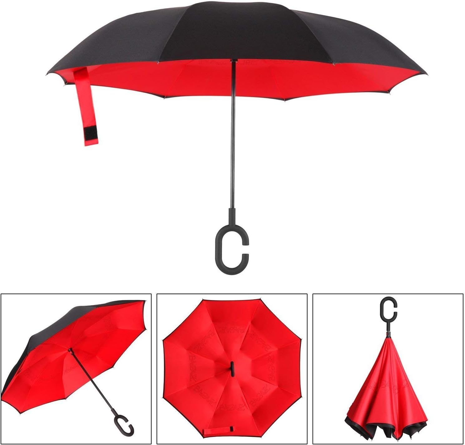 umbresen Double Layer Inverted Umbrella Cars Reverse Open Folding Umbrellas, Windproof UV Protection Large Self Stand Upside Down Straight Umbrella for Golf Women and Men With C-Shaped (red)