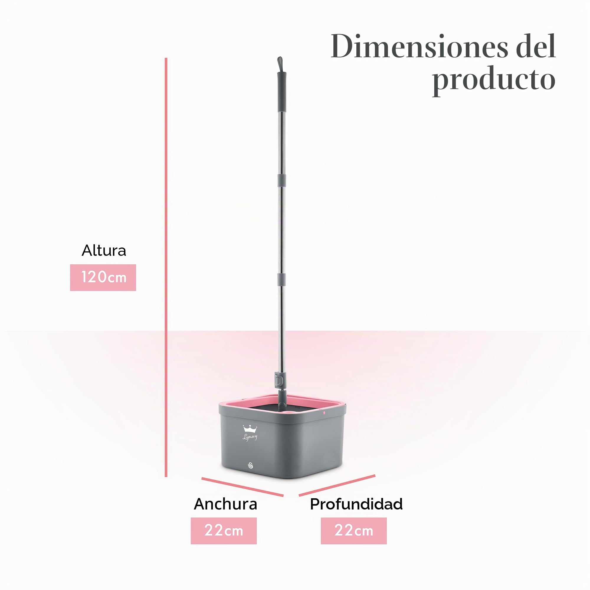 Swan Lynsey SWFC1002QOCN - Mopa giratoria turbo con ciclo de centrifugado de 360°, dos depósitos de agua de 2,5 L, mango plegable, almohadilla de microfibra y cabezales lavables a máquina, rosa y gris