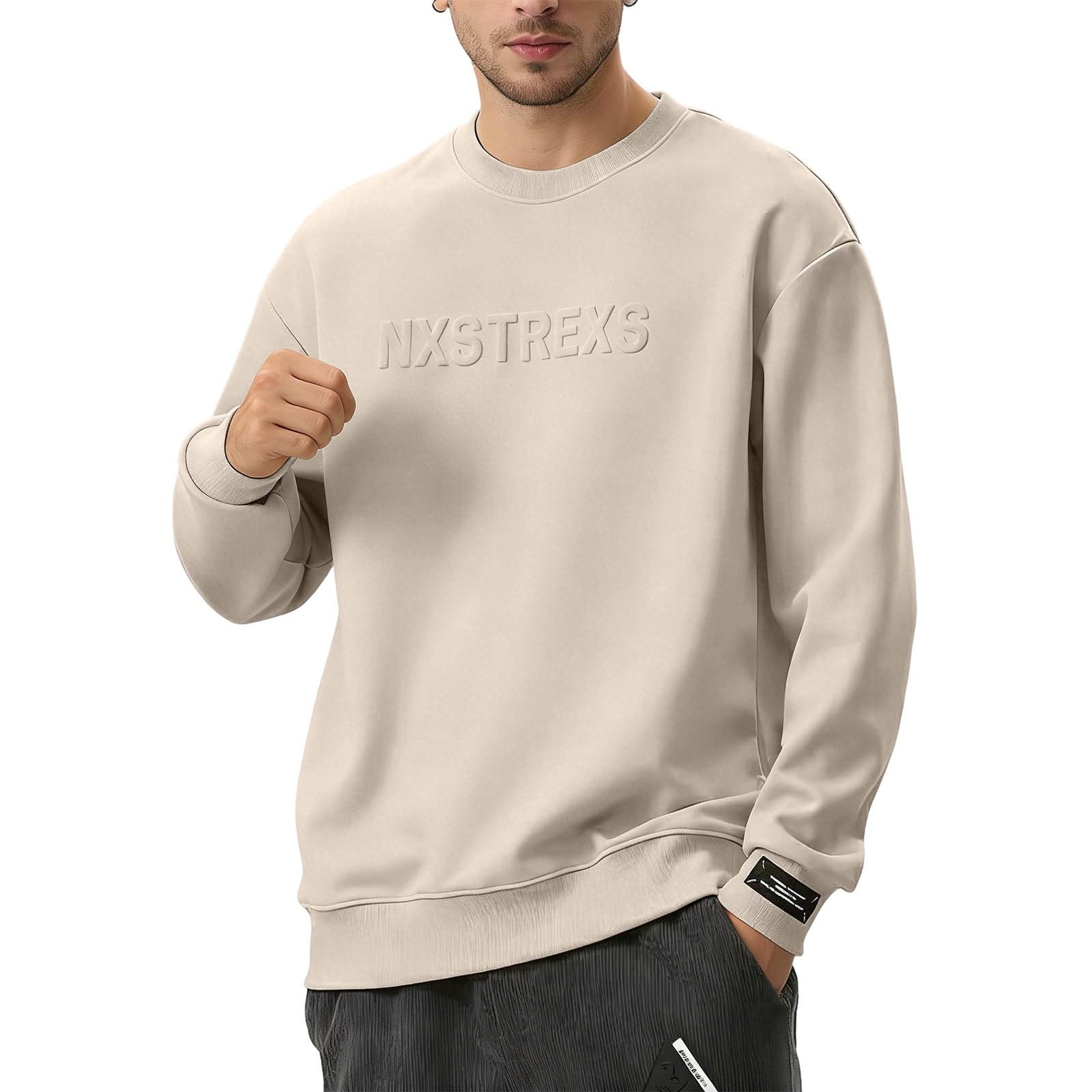 Generisch Herren Sweatshirt mit Rundhalsausschnitt für Outdoor-Sport und Freizeit, langärmlig ohne Kapuze, lockere Passform aus weichem Baumwollmix, ideal für Frühling und leichte Aktivitäten