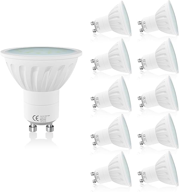LAMPAOUS 5W LED GU10 Bulb Warm White Gu10 LED Lights,450lm Super Bright GU10 LED 50W Halogen GU10 Lamp Replacement,Very Soft White with The Frosted Glass Diffuser, Protect The Eyes 10Pack
