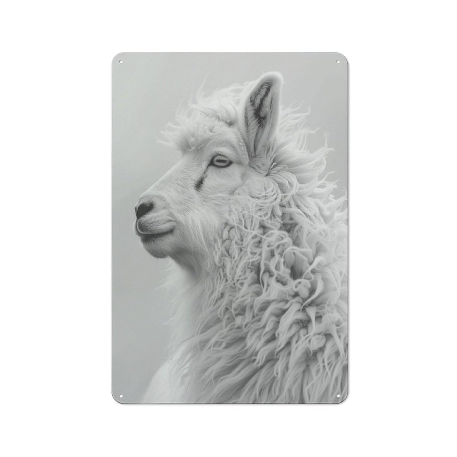 Junmoney Monochrome Llama Portrait Retro Tin Sign 30X20cm For Garden Room Or Summerhouse, A Housewarming Gift For Garden Room Decor Fans