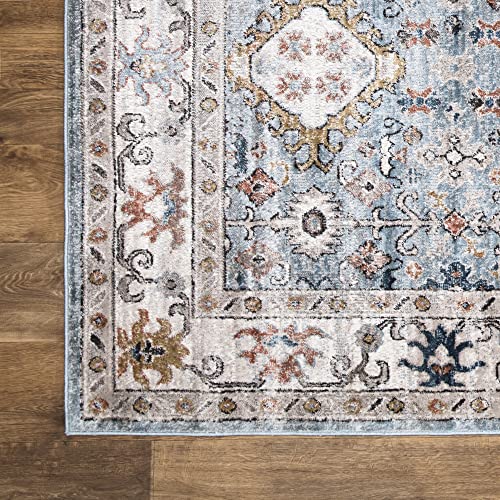 Bloom Rugs 2.5 X 7 Runner - Light Blue / Rust Traditional Bordered Runner For Entryway, Hallway, Bathroom, And Kitchen - Exact Size: 2'6" X 7' #TOP3