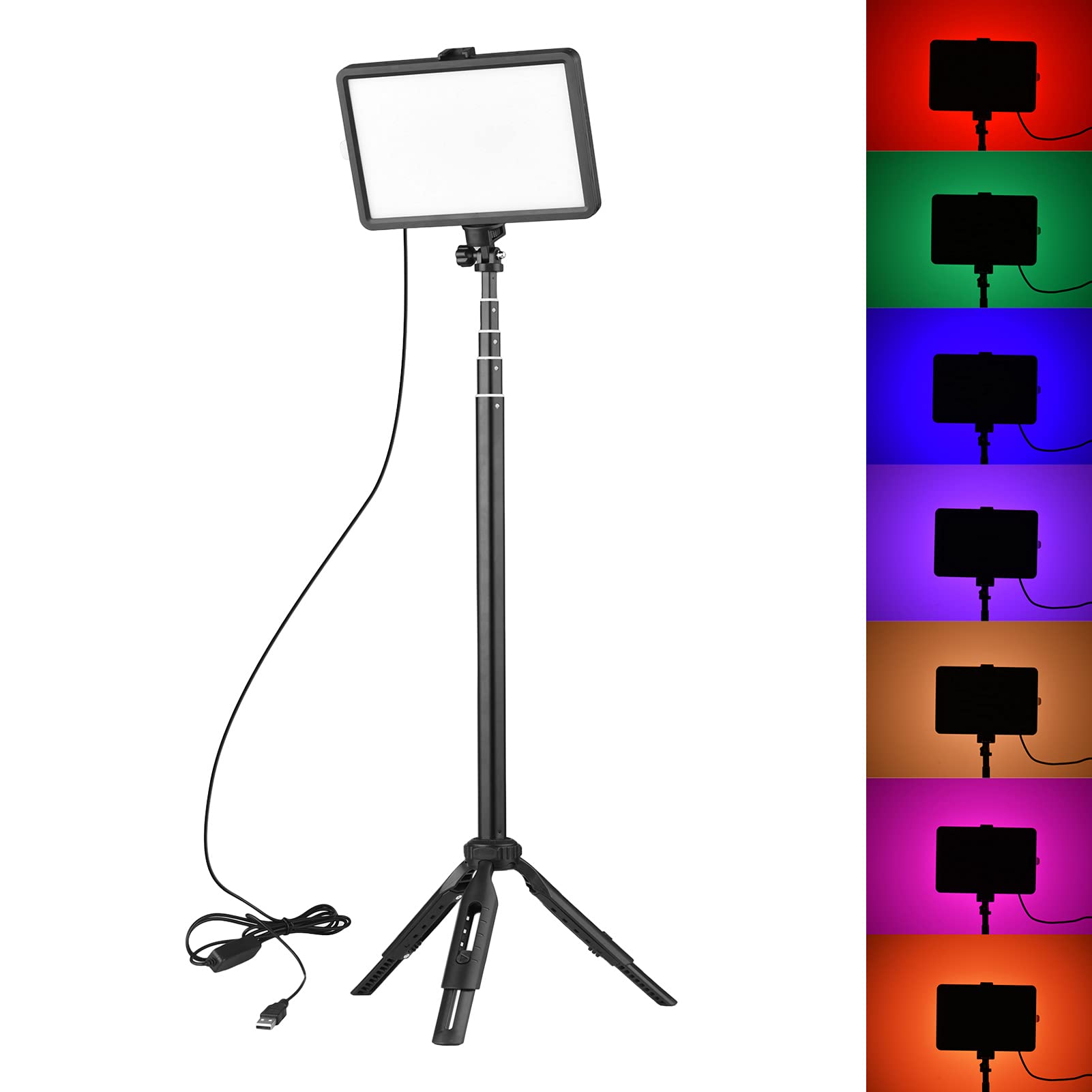 LED Studio Light, RGB Video Light Kit 10 Livelli Kit di Illuminazione Video LED Dimmibile USB con Treppiede per Registrazione Video, Streaming di Gioco, YouTube