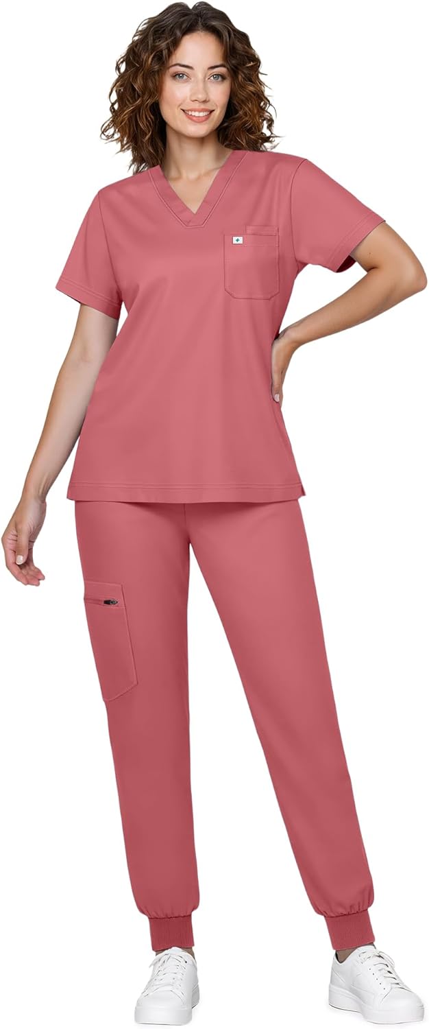 Scrubs for Women Medical Scrubs Set - V-Neck Top & Jogger Pants with 5 Pockets, Sof...