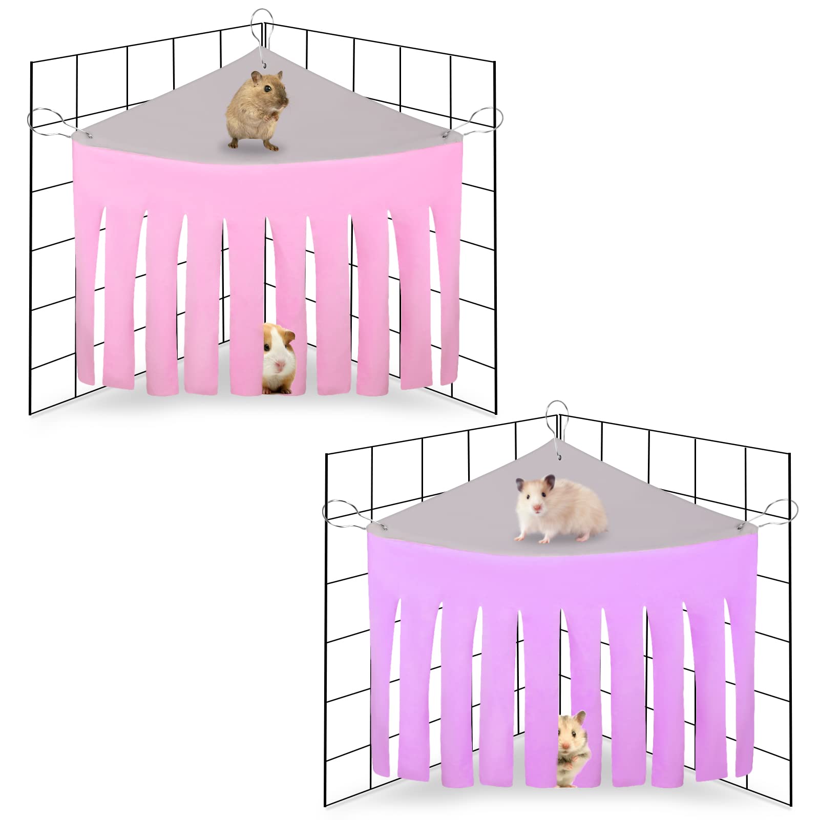2 Packs Guinea Pig Hideout Corner Hideaway Hammock Corner, Fabric Forest Curtain Hideouts for Small Animals, Hammock Hanging Bed Corner for Hamster Guinea Pig Squirrel Rabbit(Pink+Purple)