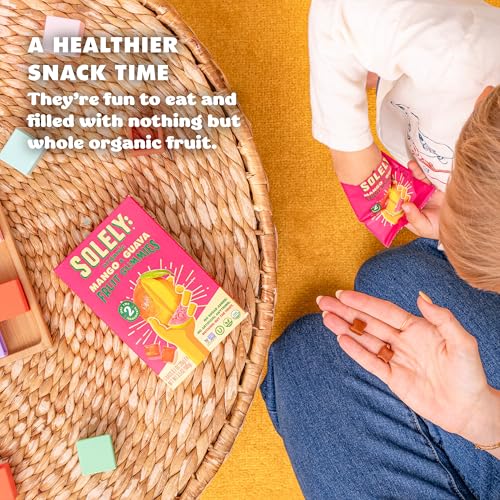 Image of SOLELY - Organic Mango & Raspberry Whole Fruit Gummies (Pack of 8 Boxes, 5 Bags per Box) - Real Fresh Fruit - Healthy Snacks for Adults & Kids - Non GMO, Vegan Snacks, Shelf Stable - 40 Bags (3.5 oz)