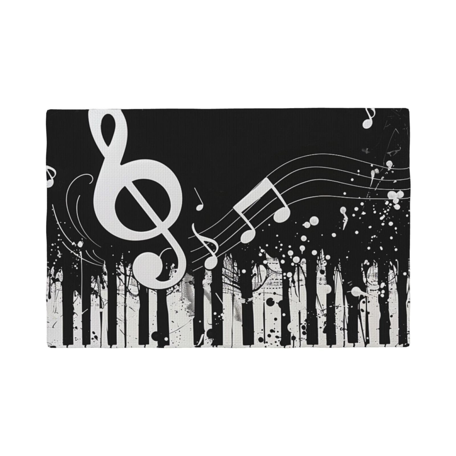 Black White Music Note Print Placemats Set, Heat Resistant Washable Placemat 12x18in Table Mats for Party Kitchen Dining Table Decoration Indoor Outdoor, Six Piece