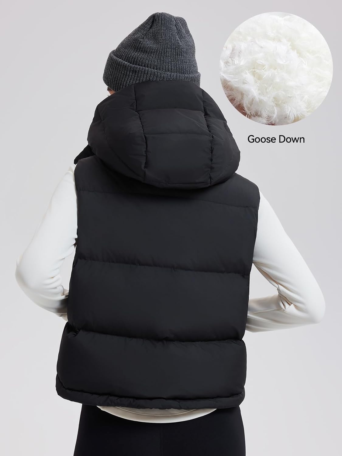 Airfree Women Cropped Puffer Vest 800 Fill Lightweight Goose Down Jacket Sleeveless Winter Coats with Removable Hood - Image 4