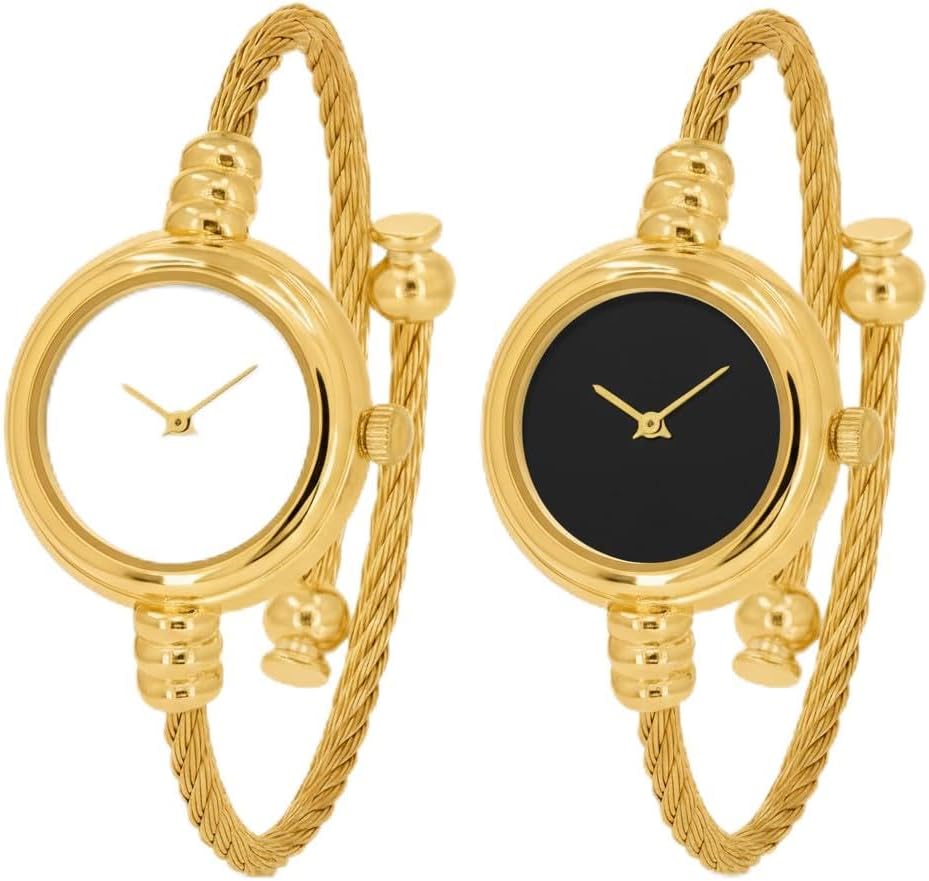 Blekon Original Women’s 23mm Elegant Analog Watch with Classic Round Dial and Cable Cuff Bangle Bracelet