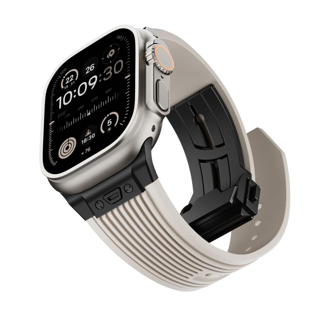 NewWays Watch Band for Apple Watch Ultra 2 Band 49mm 45mm 44mm 42mm, Luxury Rugged Silicone Rubber Strap with Metal Connector & Folding Clasp for