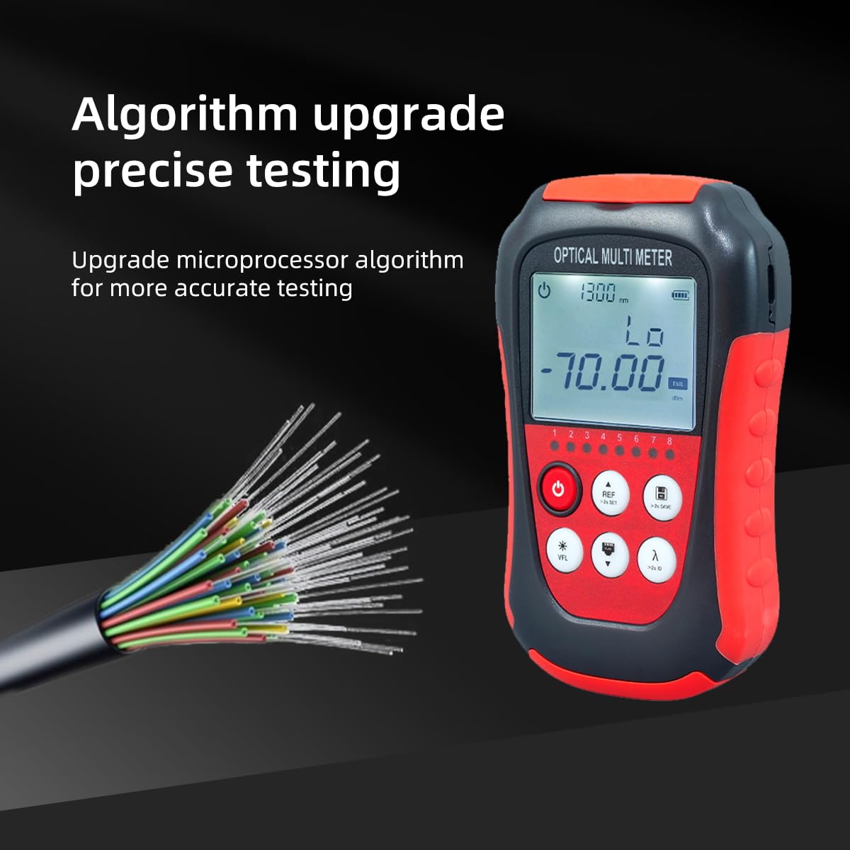 4-in-1 Optical Power Meter & Visual Fault Locator with RJ45 Tester, 10 Wavelengths 850-1650nm, Range -70~+6dBm, FC/SC/ST Compatible for Fiber Optic Network Maintenance with FC to LC Adapter