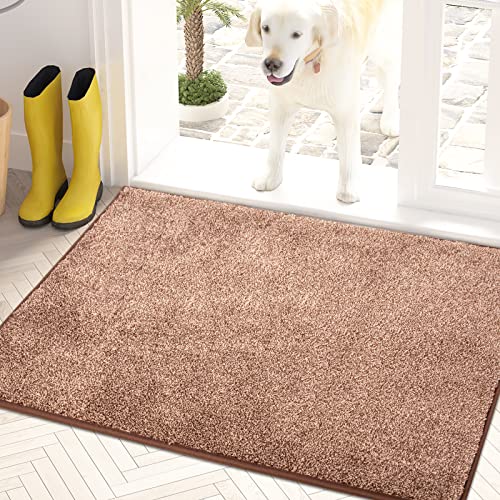PURRUGS Dirt Trapping Door Mat 20" x 31.5", Non-Slip Machine Washable Entry Rug, Shoe Scraper, Dog Doormat, Super Absorbent Welcome Mat for Front & Back Door, Muddy Shoes & Paws, Brown-Light Cream