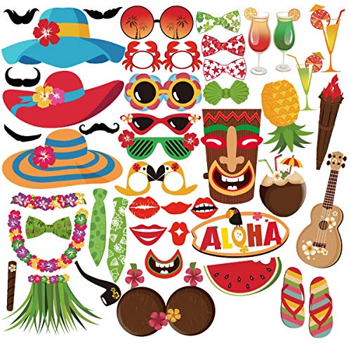 PBPBOX Hawaiian Decorations Luau Hawaiian Photo Booth Props Kit - 45 Pcs