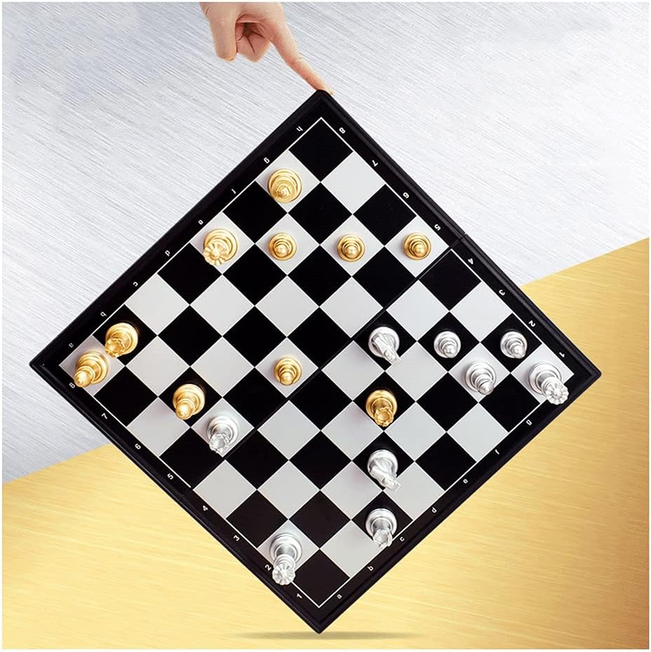 Portable Simple Classic Gold Chess Set, Black,white Foldable Magnetic 10"x10"chessboard, Kids Training, Adult Games, (Color : Gold+Silver, Size : 14") (Gold+silver 14")