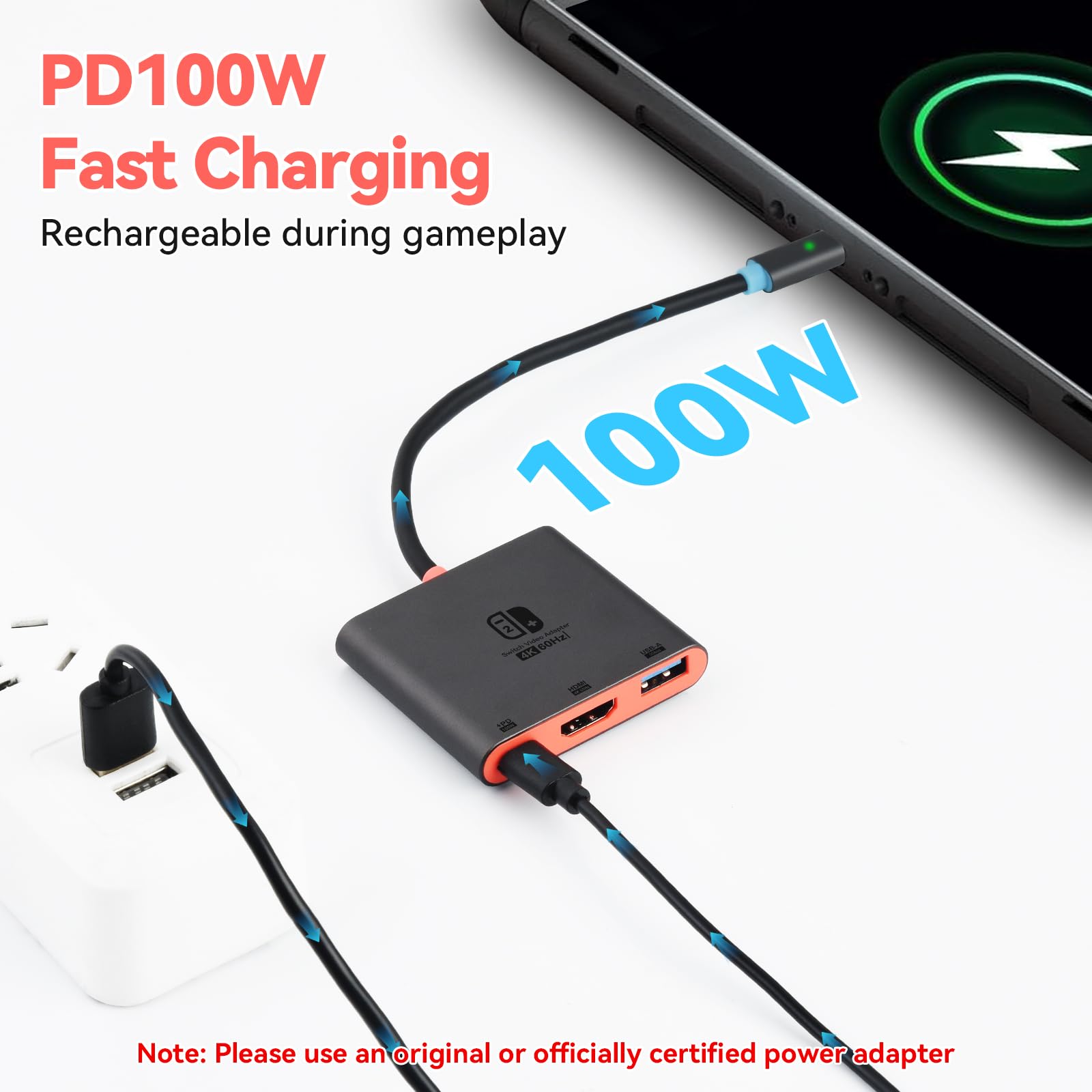 ELUTENG Docking Station pour Nintendo Switch 2, Adaptateur USB C vers HDMI 4K 3 en 1 USB C HUB avec USB 3.0 et Charge Rapide PD 100W Switch TV Dock pour MacBook Pro/Air, pour iPad