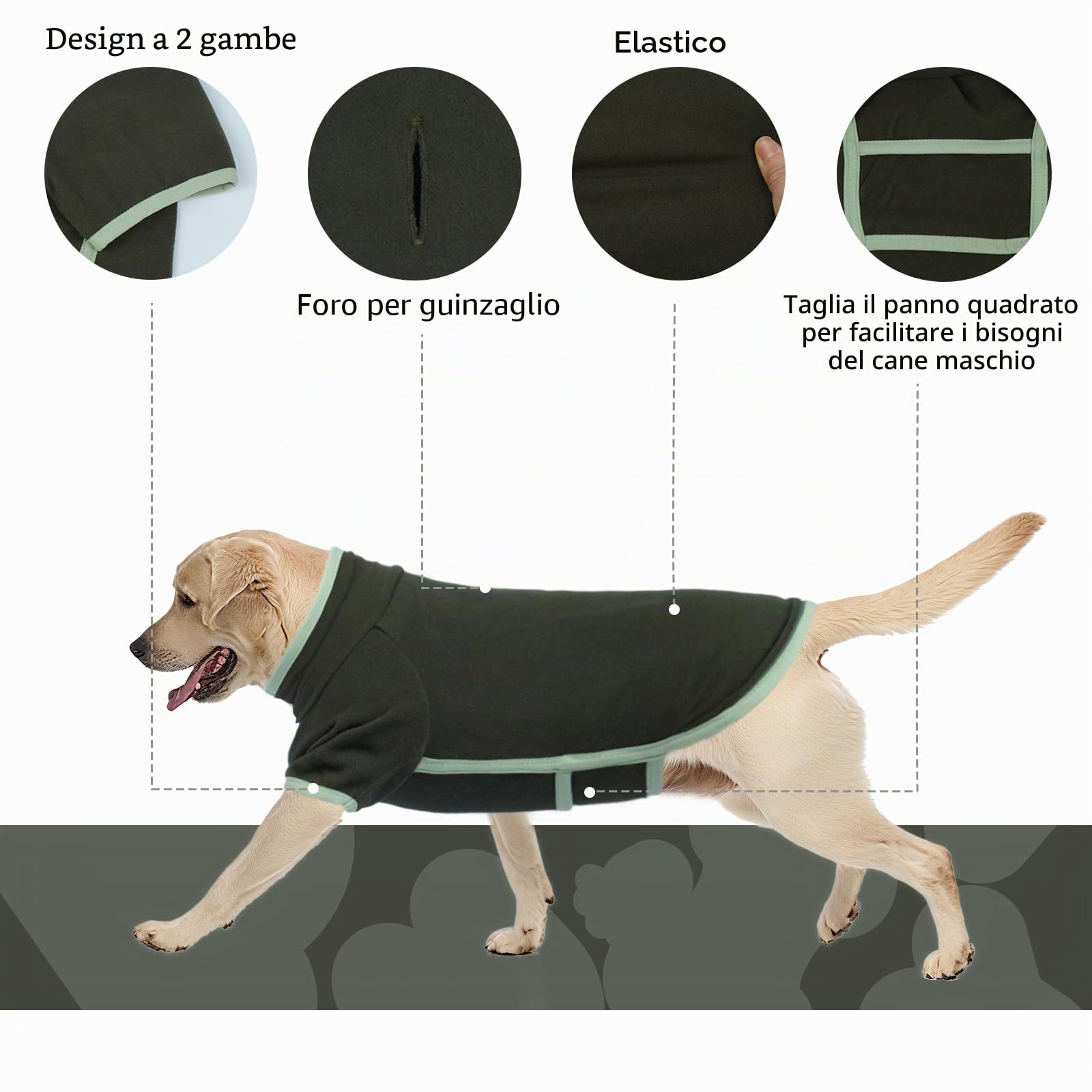 Giacca Invernale per Cani, Cappotto Invernale Maglioncino Pile Cane Taglia Media Pigiama Giubbotto Invernale Facile da Indossare(Verde militare, XL)
