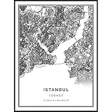Squareious Istanbul map Poster Print | Modern Black and White Wall Art | Scandinavian Home Decor | T