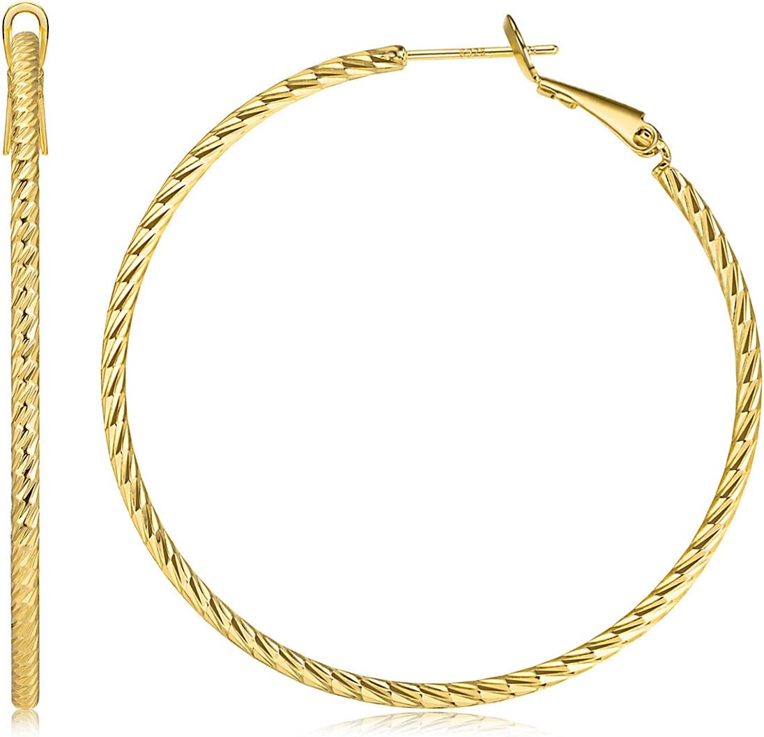 Gold Hoop Earrings for Women Hypoallergenic Sterling Silver Post Lightweight Hoops Jewelry 20mm-70mm Large Gold Earrings Textured or Zircon Rhinestone Design Trendy Statement Gift Jewelry