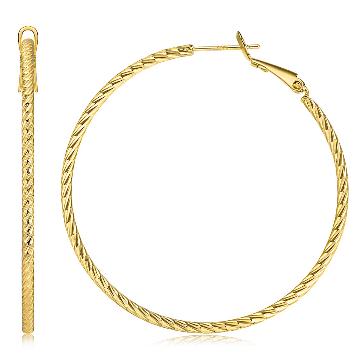 Gold Hoop Earrings for Women Hypoallergenic Sterling Silver Post Lightweight Hoops Jewelry 20mm-70mm Large Gold Earrings Textured or Zircon Rhinestone Design Trendy Statement Gift Jewelry