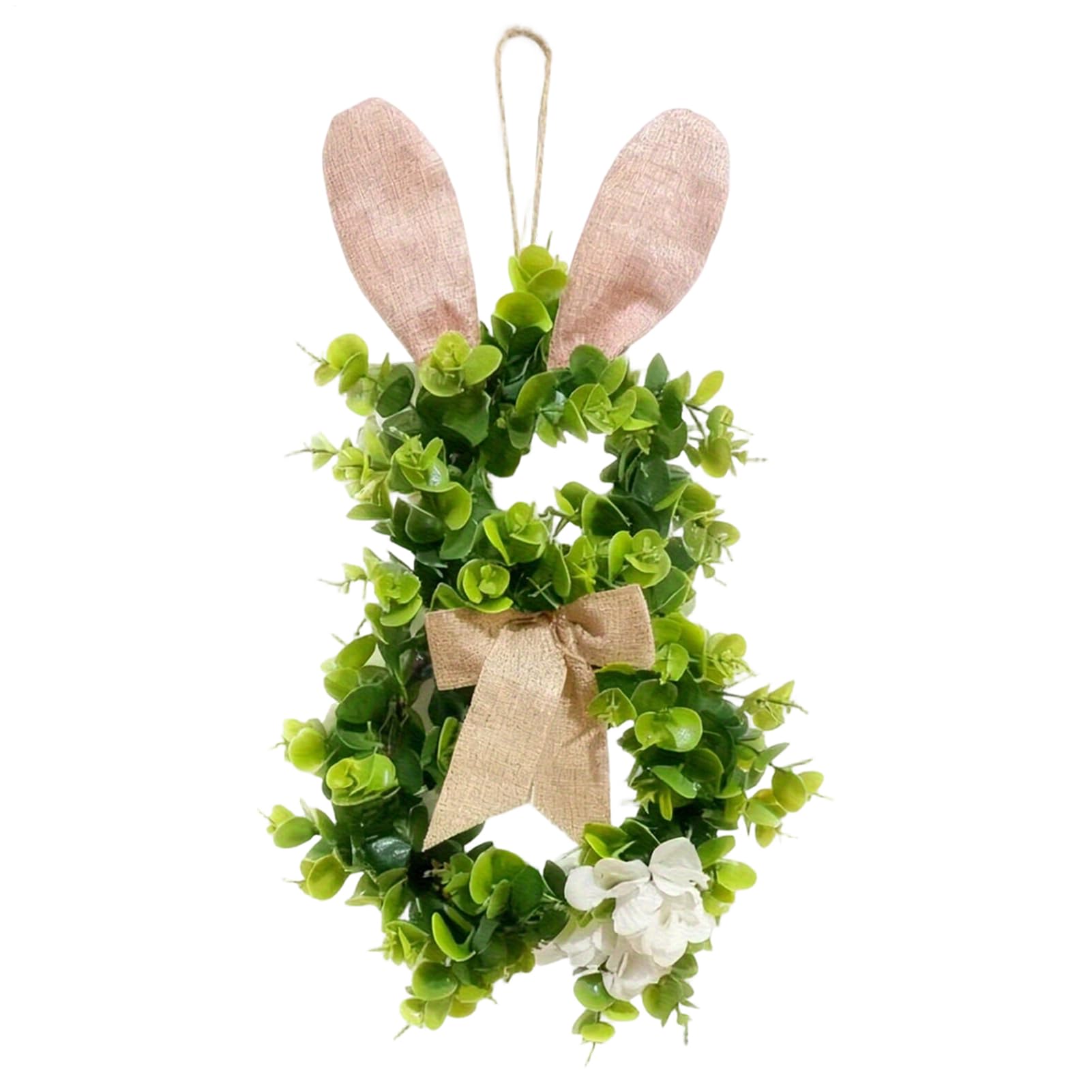 Guirnalda artificial de granja con flores de primavera y figura de conejo de Pascua