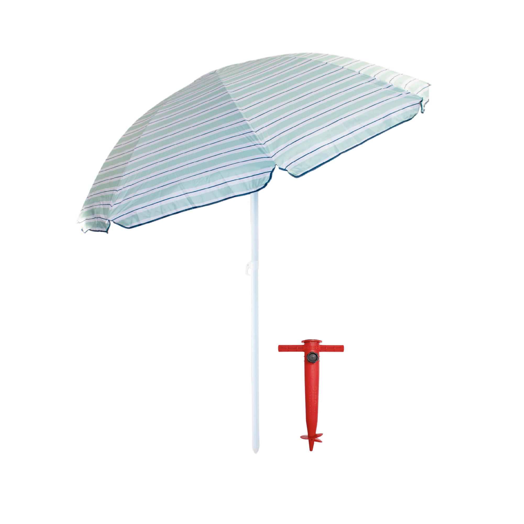 Pincho Parasol de plage 200 cm avec protection UV50+, hauteur réglable, type perçage inclus, 8 baleines anti-vent, tube acier, sac de transport