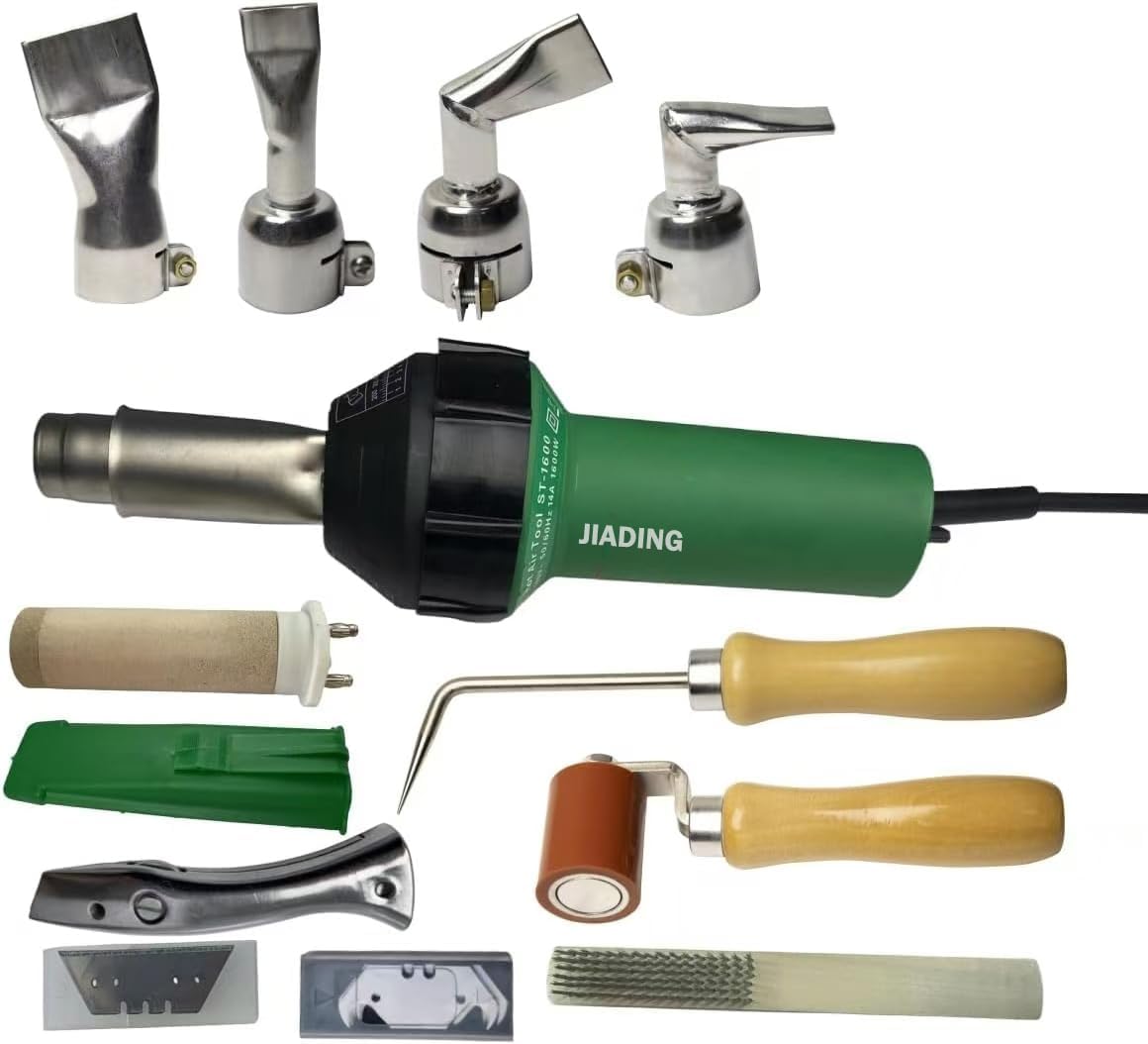 110V 1600W Plastic Welding Gun Hot Air Heat Gun Adjustable Temperature PVC TPO Welding Kit Accessories Speed Nozzle Roller Dolphin Knife Hook